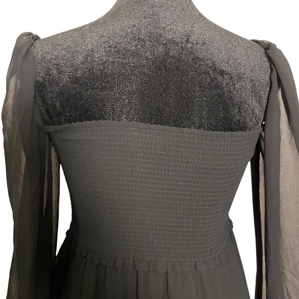 Aritzia Wilfred New Tempest Smocked Chiffon Black Mini Blouson Dress — Small - Picture 8 of 14